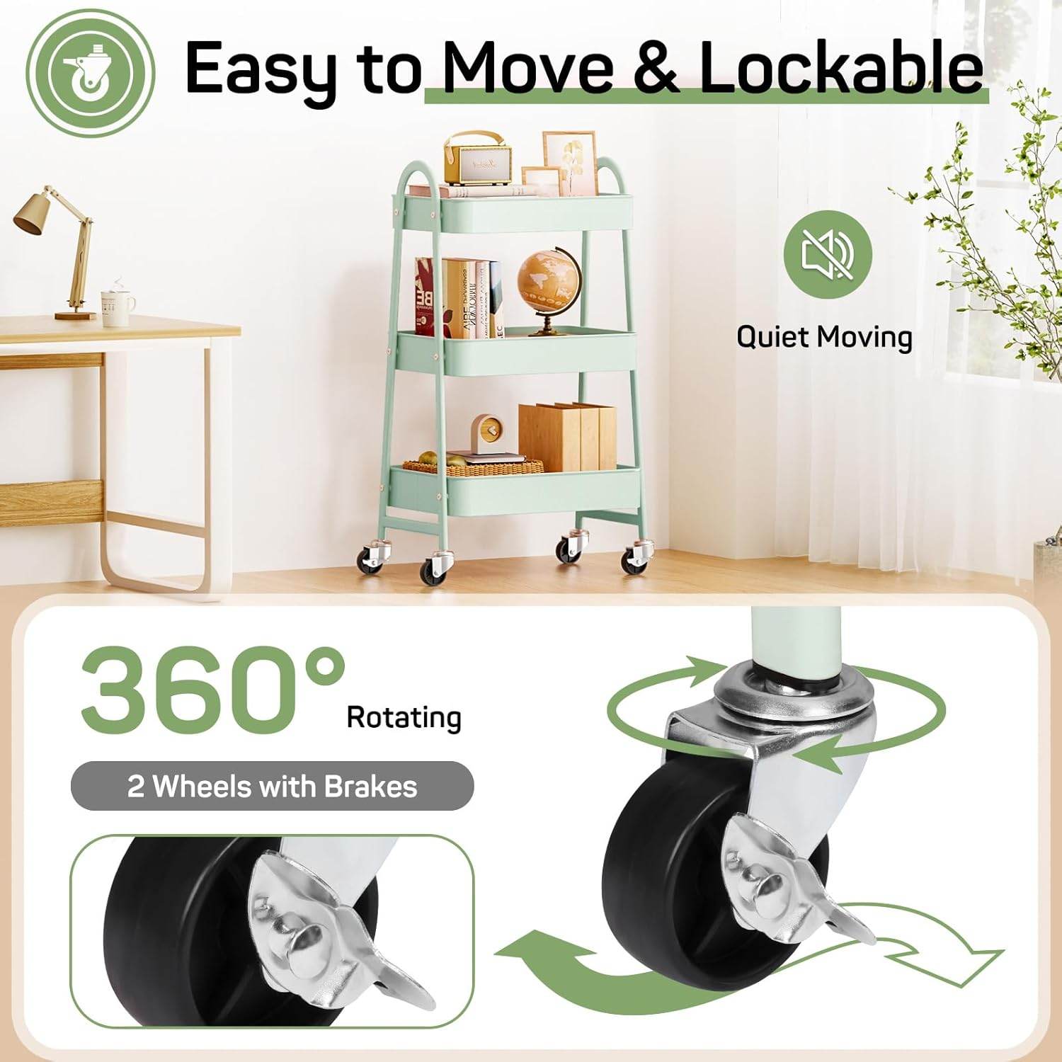 MyDepot Utility Cart 3-Tier Kitchen Storage Rack 
Easy to Move & Lockable
360°Rotating