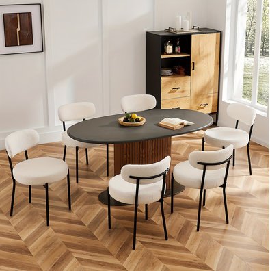 LIFERECORD Dining Chairs Set of 6, Modern Dining Room Chairs with Cushions and Metal Legs, Max Weight Capacity 330LBS, Round Upholstered Boucle Chairs for Kitchen, Dining Room, Living Room, White