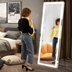 ACCVER 16"x60" Full Length Standing Mirror w/LED Lights - 3 Color Modes, Durable Aluminum Frame & Tempered Glass, Lean-to or Wall Mount for Bedroom/Dressing Room/Living Room, Rectangle