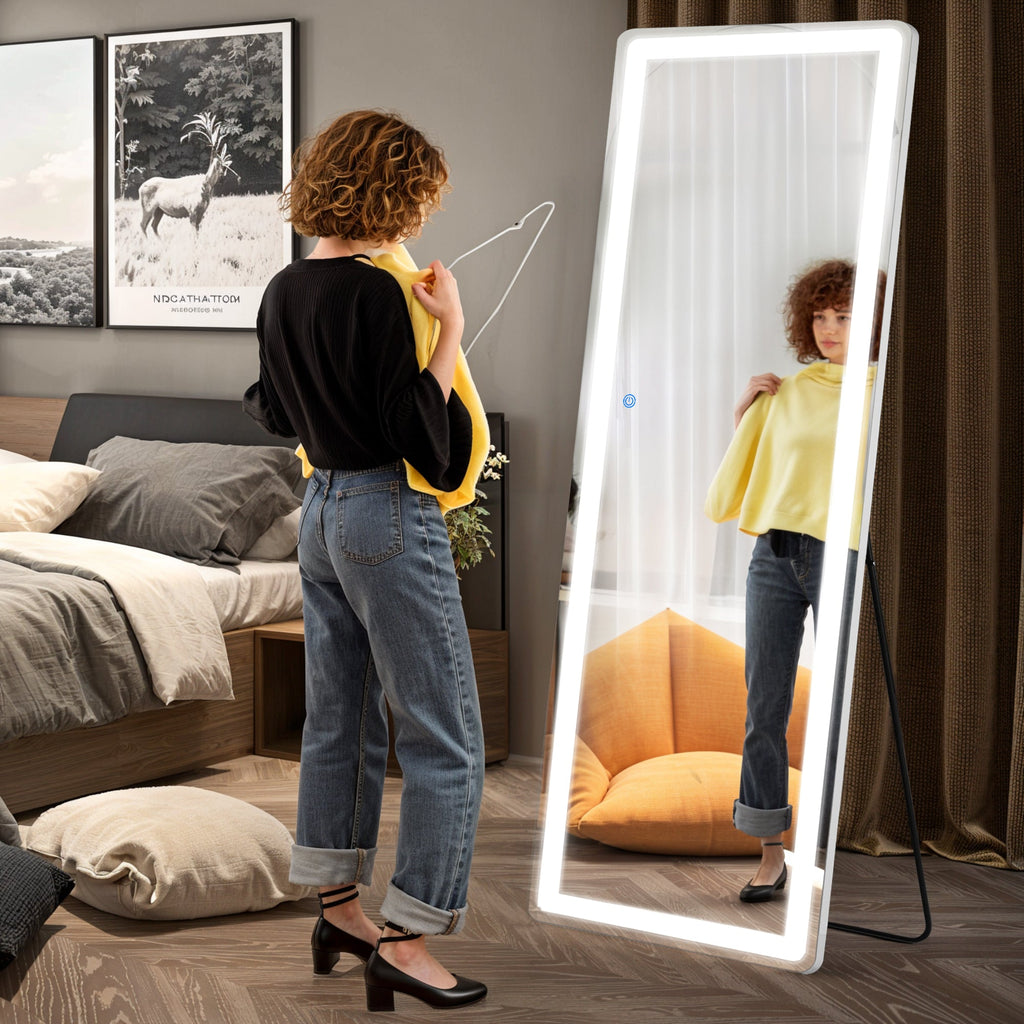 ACCVER 26"x71" Full Length Standing Mirror w/LED Lights - 3 Color Modes, Durable Aluminum Frame & Tempered Glass, Lean-to or Wall Mount for Bedroom/Dressing Room/Living Room, Rectangle