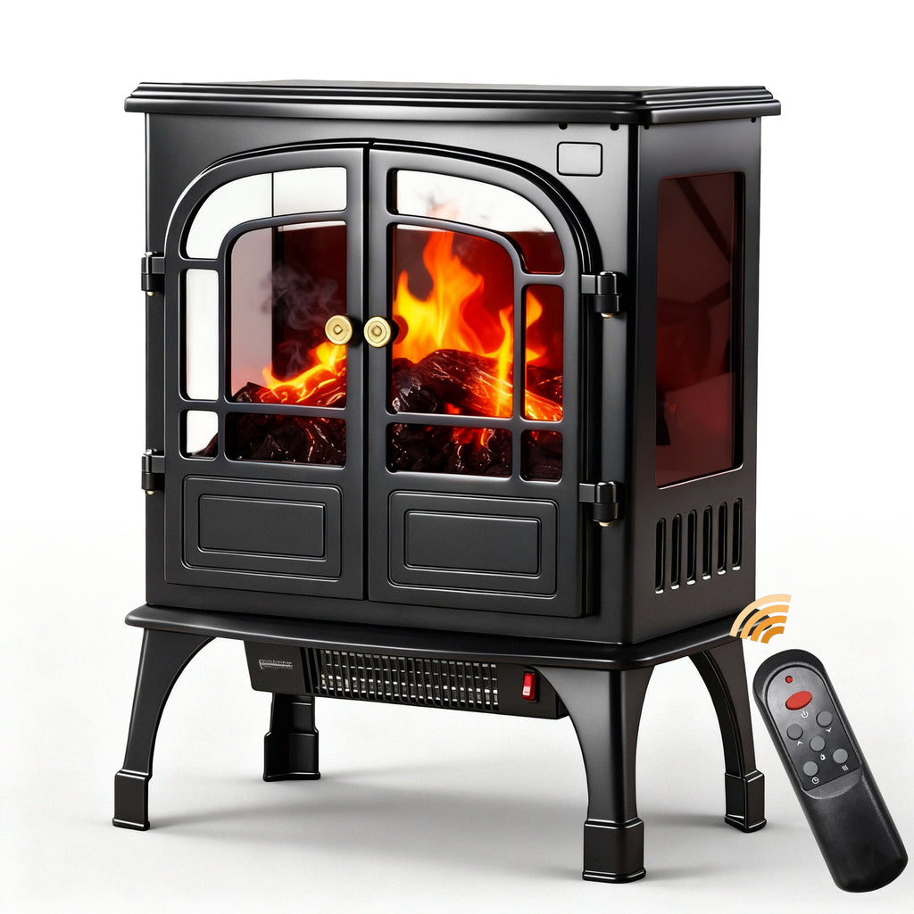 Airdown 26" Electric Fireplace Heater, 1500W FreeStanding Fireplace Stove with 3D Realistic Flame Effect, Energy Saving Space Heater for Indoor Use