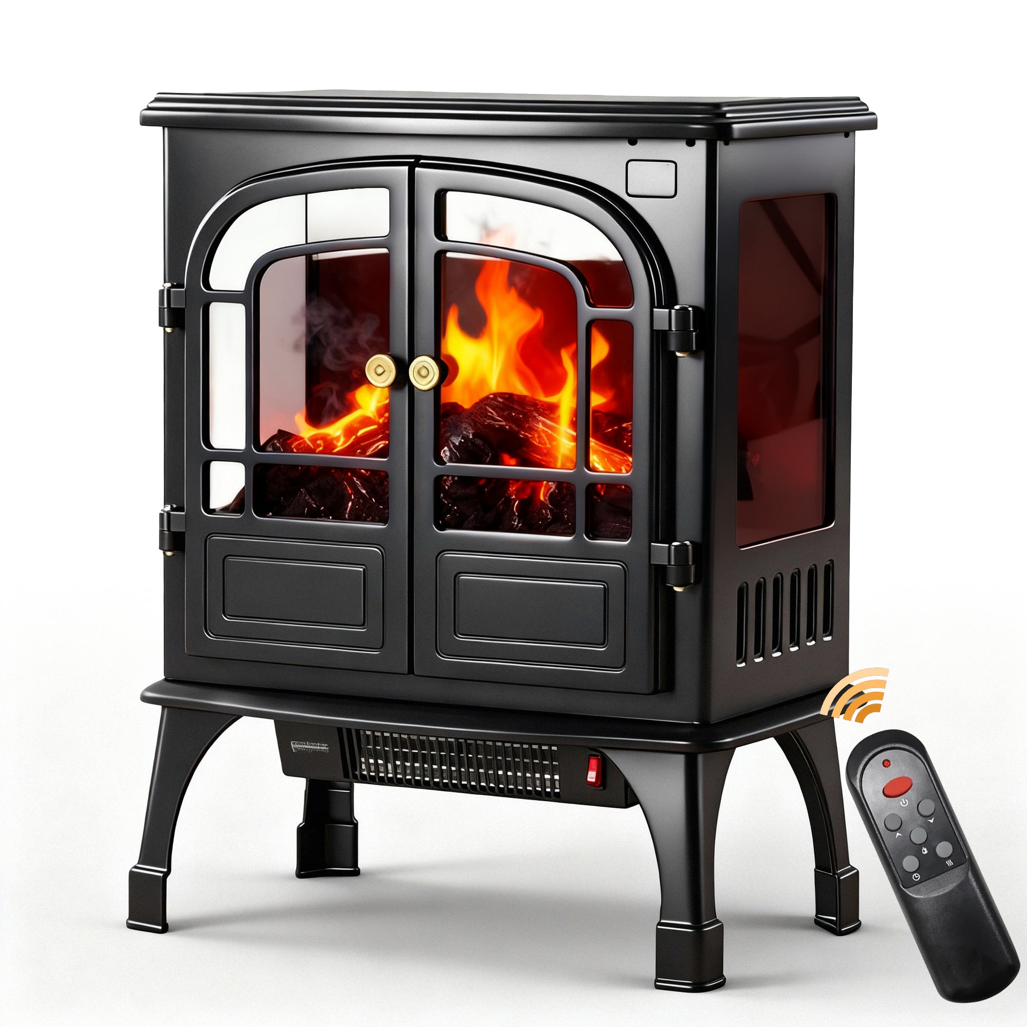 Airdown 26" Electric Fireplace Heater, 1500W FreeStanding Fireplace Stove with 3D Realistic Flame Effect, Energy Saving Space Heater for Indoor Use