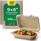 Airdown Compostable Clamshell Food Containers for Takeout - Heavy-Duty Quality. Made from Natural Sugar Cane Fibers, Eco-Friendly & Biodegradable