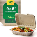 Airdown Compostable Clamshell Food Containers for Takeout - Heavy-Duty Quality. Made from Natural Sugar Cane Fibers, Eco-Friendly & Biodegradable